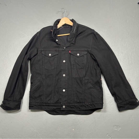 Levi’s Military Jean Jacket Mens X-Large black commuter hidden hood denim Pocket - Picture 1 of 4